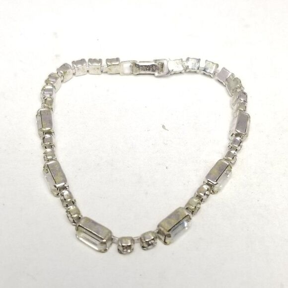 Vintage Kramer Mixed Shape Rhinestone Bracelet, Silver Tone Bangle, Estate - Picture 2 of 6